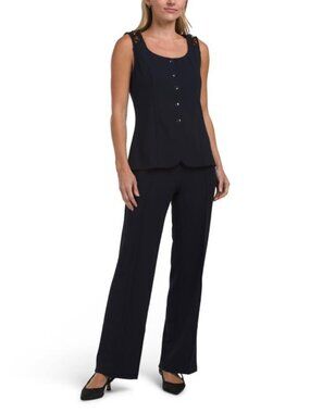 CHLOE & JASMINE 2pc Tortoise Trim Vest And Pintuck Pants Set